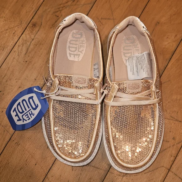 Hey Dude "Wendy Disco" Youth Rose Gold Sequins Slip On Shoes - Picture 3 of 5